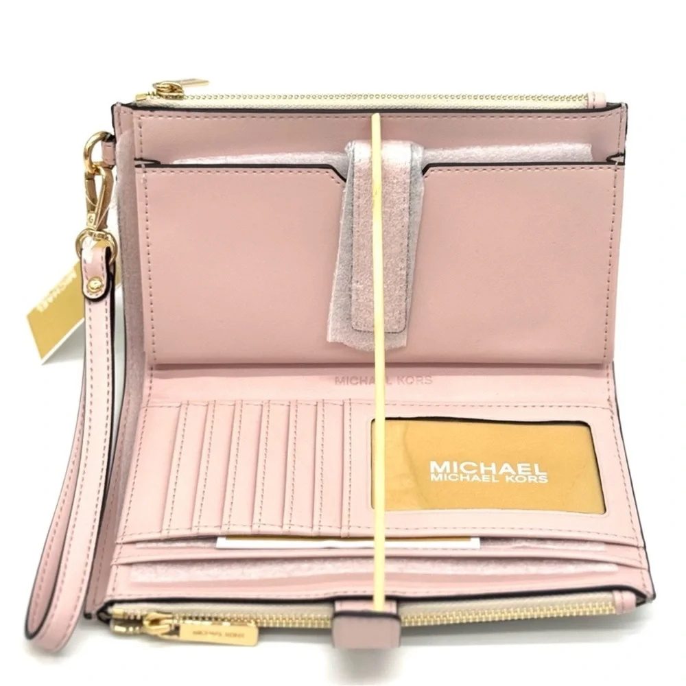 Michael Kors Large Double Zip Wallet Wristlet Powder Blush Multi - Picture 7 of 9